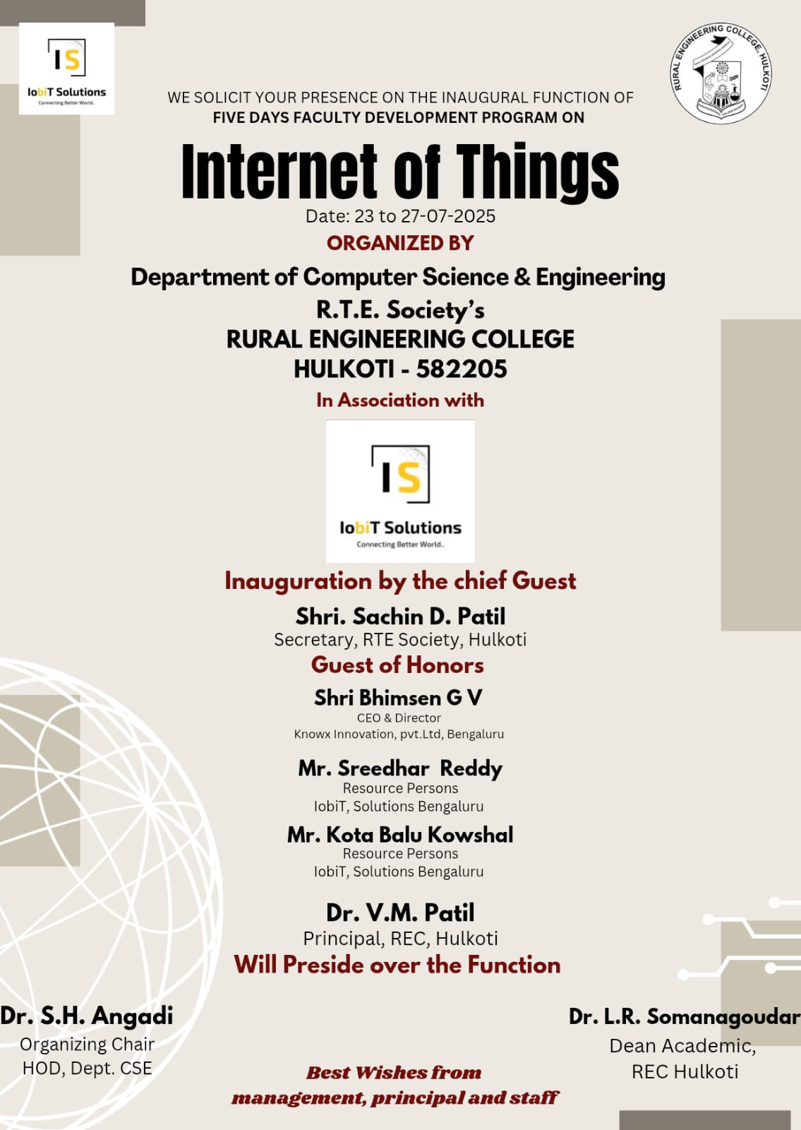 FDP - IoT @ RTE Society's Rural Engineering College, Hulkoti, Karnataka